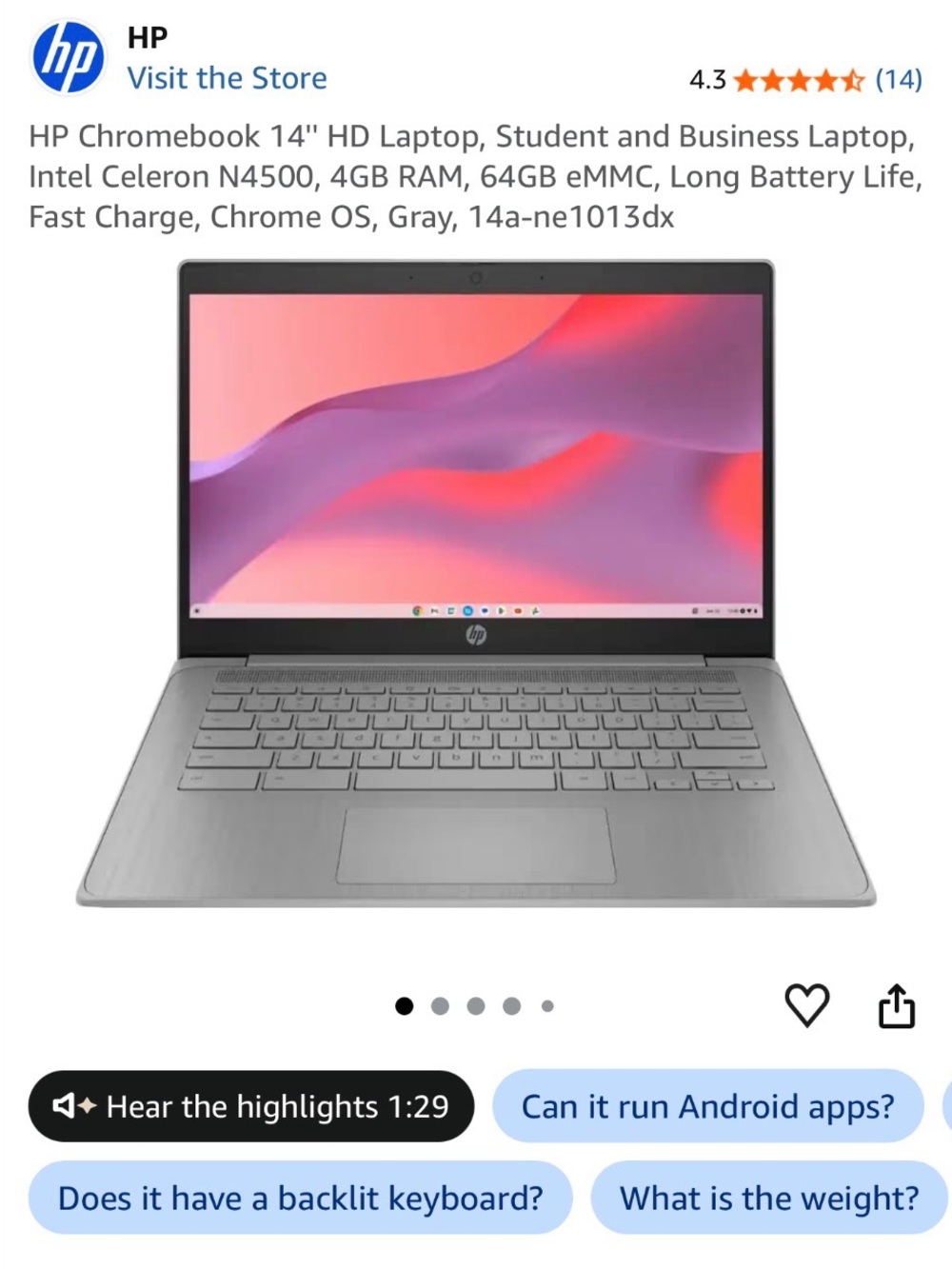 HP 14" 2026 Chromebook Laptop - Gray